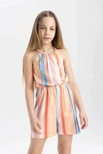 Girls' Strappy Printed Cotton Short Jumpsuit B4813A824SM - 3