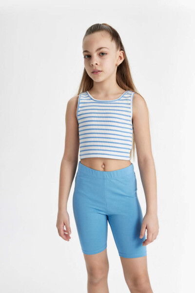 Girls' Striped Bike Neck Tank Top Blue - 1