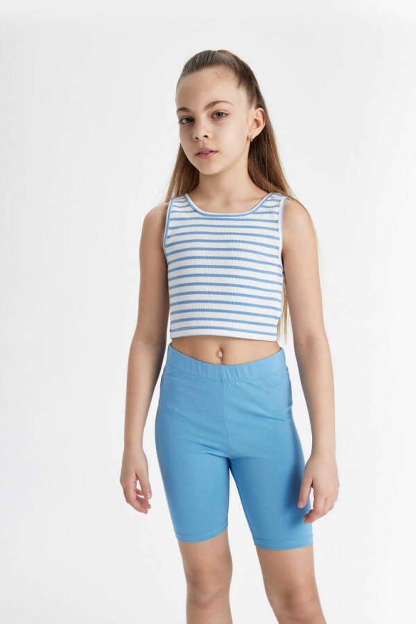 Girls' Striped Bike Neck Tank Top Blue - 1