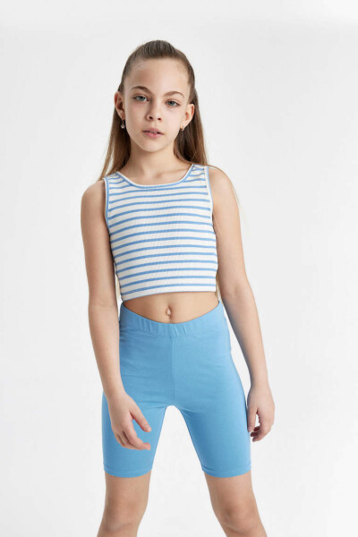 Girls' Striped Bike Neck Tank Top Blue - 3