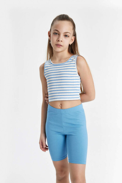 Girls' Striped Bike Neck Tank Top Blue - 4