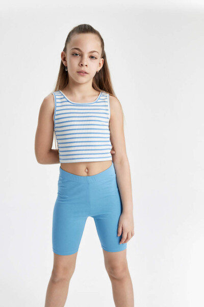 Girls' Striped Bike Neck Tank Top Blue - 5