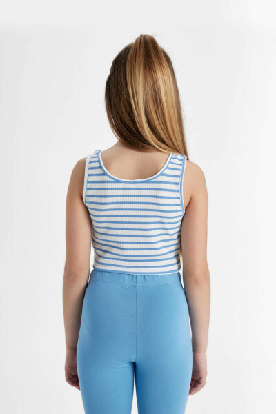 Girls' Striped Bike Neck Tank Top Blue - 7