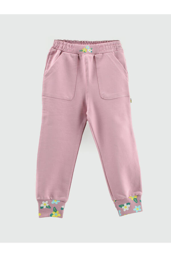 Girls' Sweatpants with Belt, Ribbed Waistband and Floral Print Pockets - 4