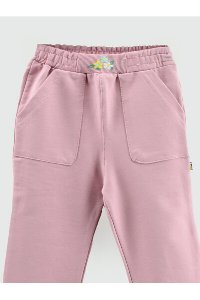 Girls' Sweatpants with Belt, Ribbed Waistband and Floral Print Pockets - 5