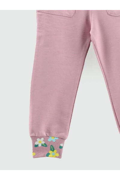 Girls' Sweatpants with Belt, Ribbed Waistband and Floral Print Pockets - 6