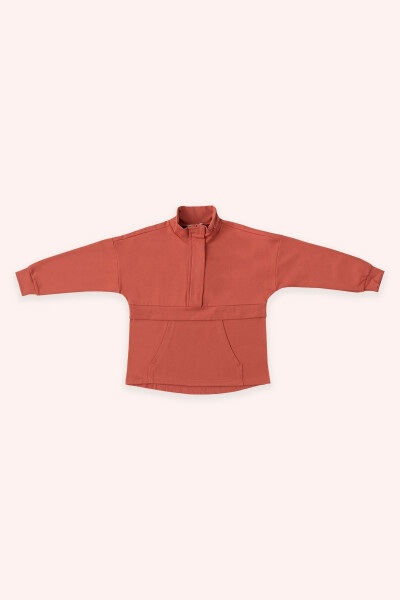 Girl's Sweatshirt with Pocket Detail - Pomegranate - PANÇO