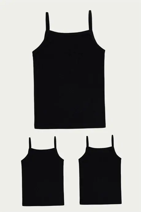 Girls' Tank Top Black 3-Pack 100% Cotton Rib Soft and Stretchy Fabric - 3