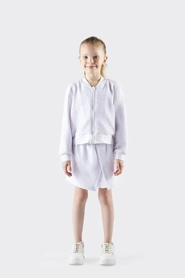 Girl's Textured Zip-Up White Sweatshirt - 1