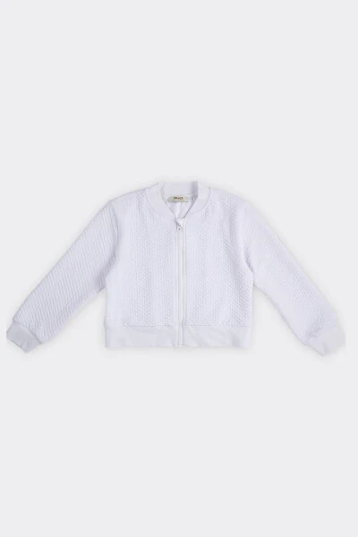 Girl's Textured Zip-Up White Sweatshirt - PANÇO (1)