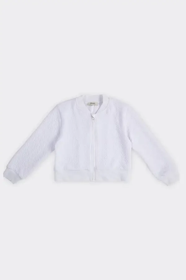 Girl's Textured Zip-Up White Sweatshirt - 2