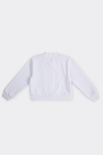 Girl's Textured Zip-Up White Sweatshirt - 3