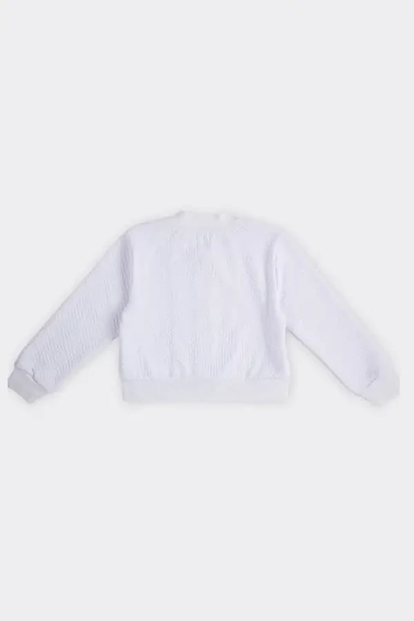 Girl's Textured Zip-Up White Sweatshirt - 3