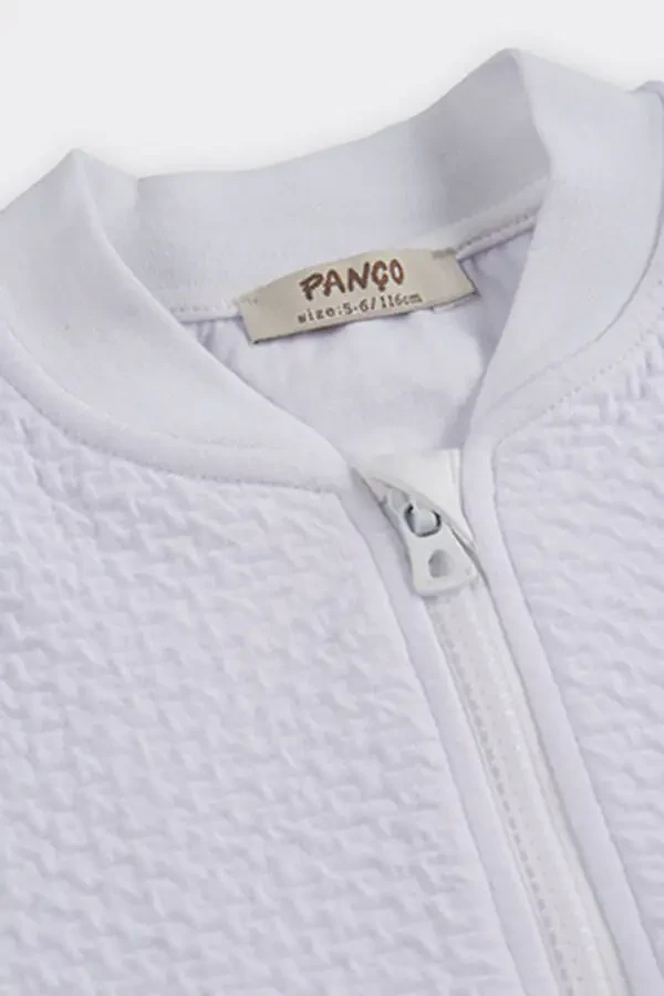 Girl's Textured Zip-Up White Sweatshirt - 4