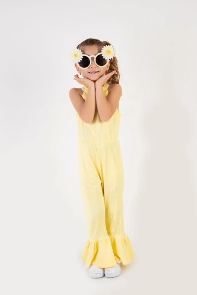 Girls' Thin Ribbed Neck and Leg Detail Basic Summer Jumpsuit 2-5 Years - TUFFY KIDS (1)