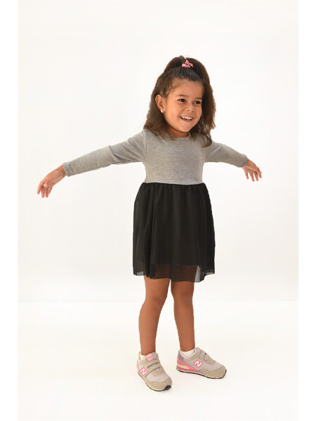 Girls' Tulle Detail Knit Dress - 4