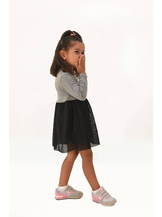 Girls' Tulle Detail Knit Dress - 5