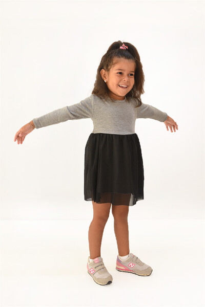 Girls' Tulle Detail Knit Dress - 12