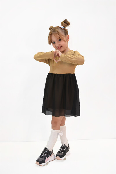 Girls' Tulle Detail Knit Dress - 6