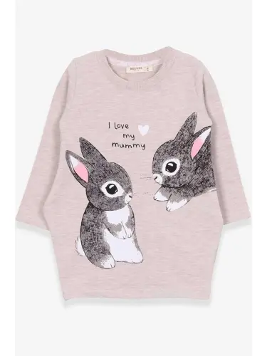 Girl's Tunic with Bunny Pattern Beige Melange (1.5-5 Years)-Beige - 1