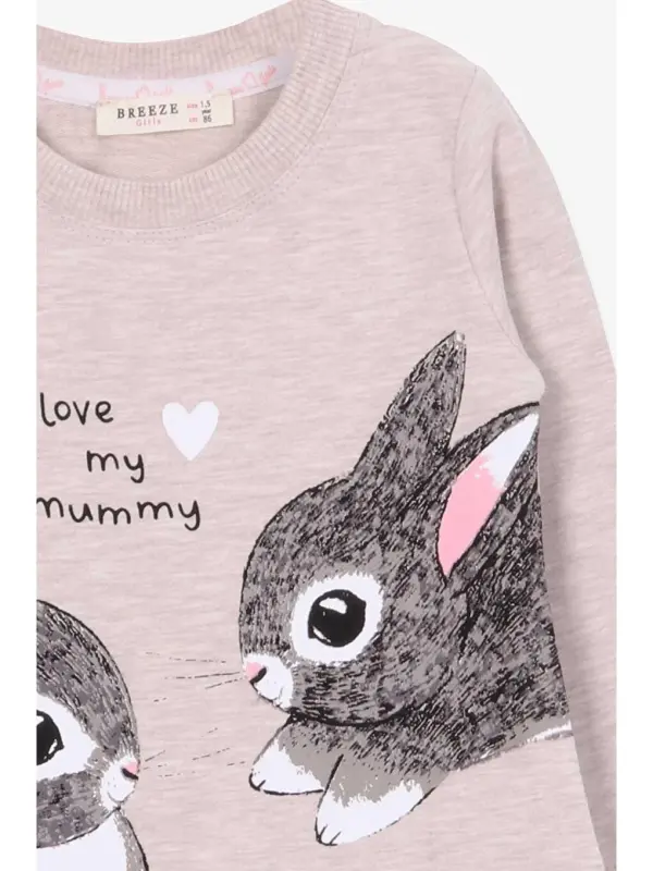 Girl's Tunic with Bunny Pattern Beige Melange (1.5-5 Years)-Beige - 3