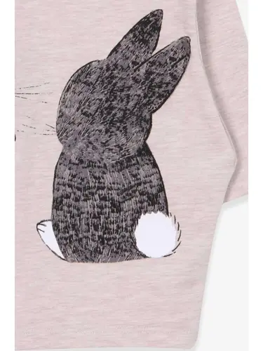 Girl's Tunic with Bunny Pattern Beige Melange (1.5-5 Years)-Beige - 4