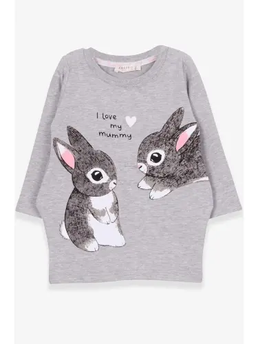 Girl's Tunic with Bunny Pattern in Gray Melange (1.5-4 Years Old)-White - 1