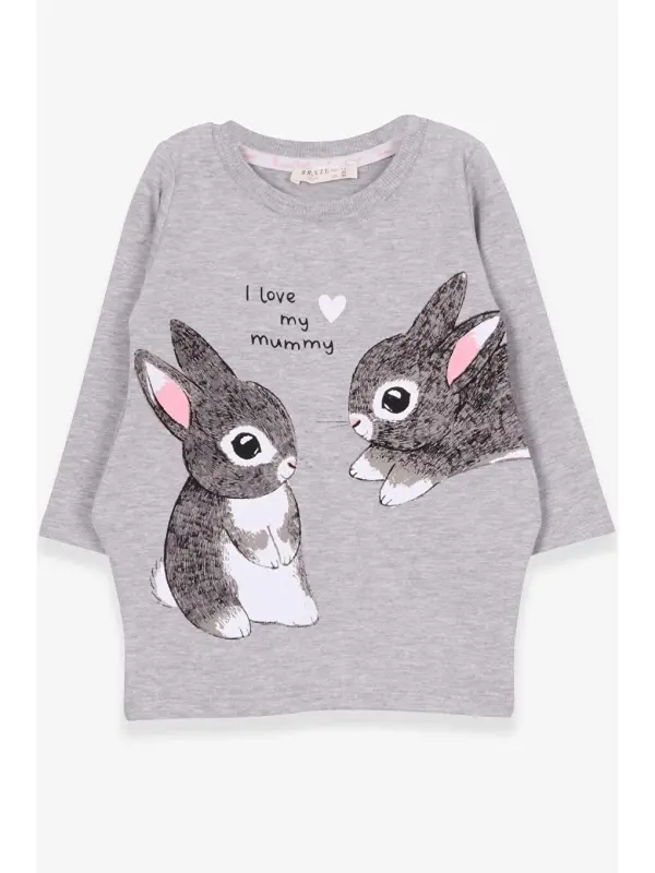 Girl's Tunic with Bunny Pattern in Gray Melange (1.5-4 Years Old)-White - 1
