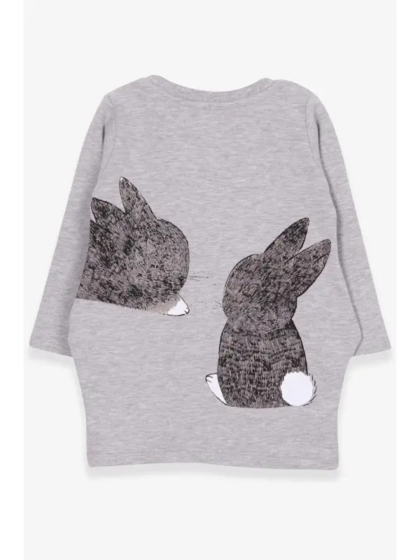 Girl's Tunic with Bunny Pattern in Gray Melange (1.5-4 Years Old)-White - 2