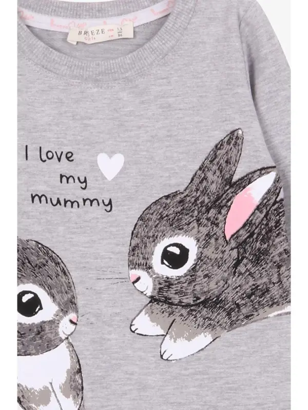 Girl's Tunic with Bunny Pattern in Gray Melange (1.5-4 Years Old)-White - 3