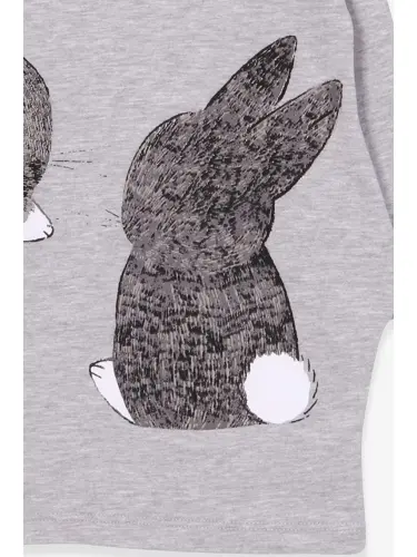 Girl's Tunic with Bunny Pattern in Gray Melange (1.5-4 Years Old)-White - 4