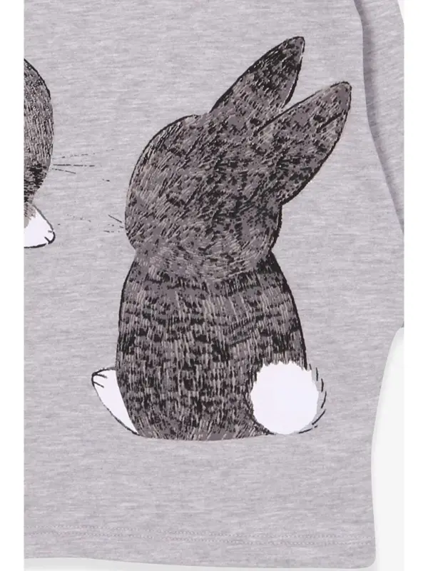 Girl's Tunic with Bunny Pattern in Gray Melange (1.5-4 Years Old)-White - 4