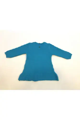 Girl's Turquoise Long Sleeve Knitted Dress-turquoise - KIDSEV (1)