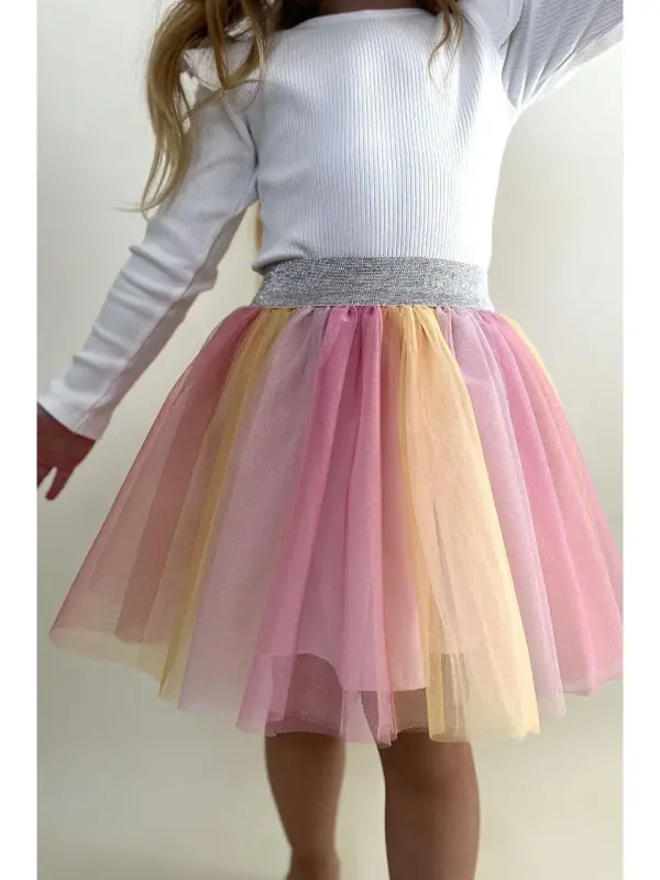 Girl's Tutu Skirt Colorful Tulle Mixed Color (Age 10-12)-Mixed - 3