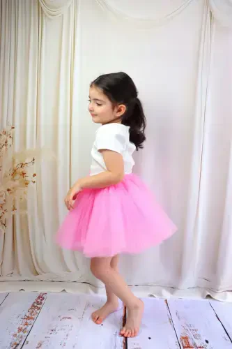 GIRL'S TUTU SKIRT, POMPOM OR PLAIN-LIGHT PINK - 1