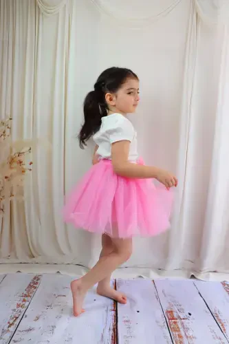 GIRL'S TUTU SKIRT, POMPOM OR PLAIN-LIGHT PINK - 3