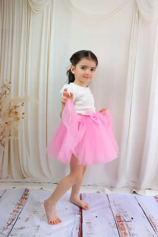 GIRL'S TUTU SKIRT, POMPOM OR PLAIN-LIGHT PINK - 4