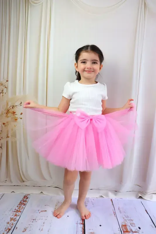 GIRL'S TUTU SKIRT, POMPOM OR PLAIN-LIGHT PINK - 6