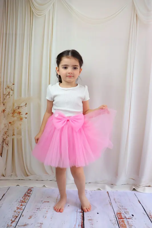 GIRL'S TUTU SKIRT, POMPOM OR PLAIN-LIGHT PINK - 4