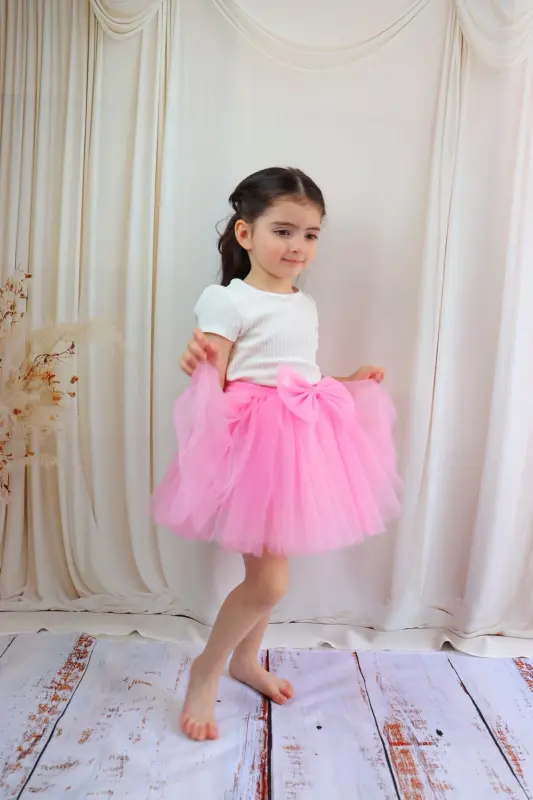 GIRL'S TUTU SKIRT, POMPOM OR PLAIN-LIGHT PINK - 7