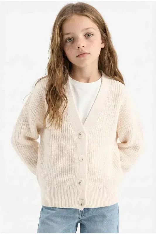 Girl's V-Neck Cardigan - DEFACTO