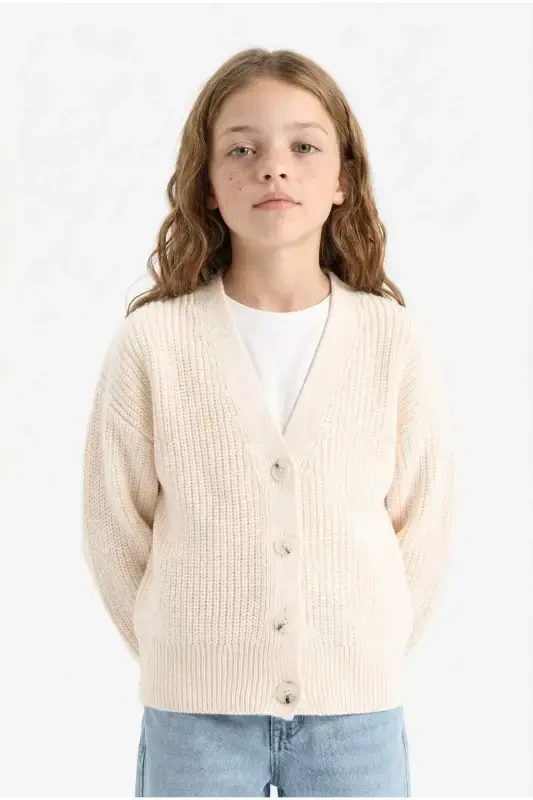 Girl's V-Neck Cardigan - 3