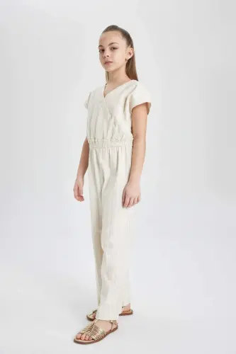 Girls V-Neck Short Sleeve Cotton Long Jumpsuit C0706A824SM - 3
