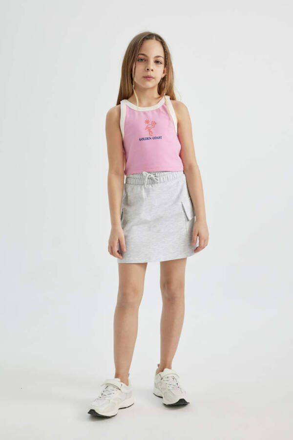 Girls' Waist Tie Skirt Grey Melange - 1