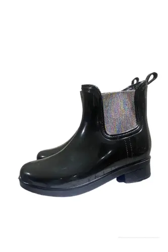 Girl's Waterproof Black Rain Boots - black silver trim - GENEL MARKALAR (1)