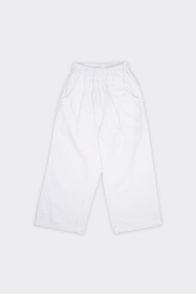Girl's White Pants with Elastic Waist - 009 