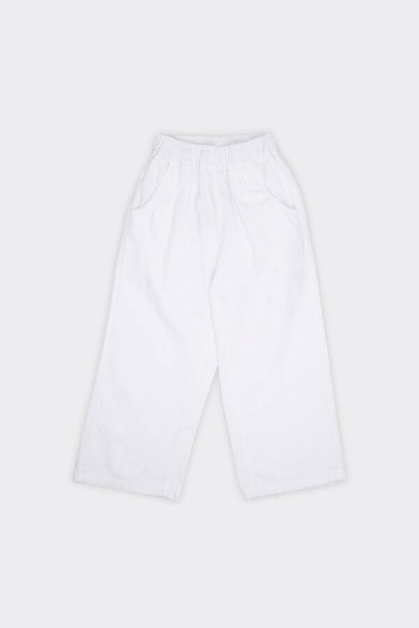 Girl's White Pants with Elastic Waist - 009 - 1