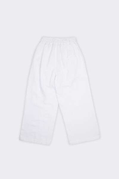Girl's White Pants with Elastic Waist - 009 - 2