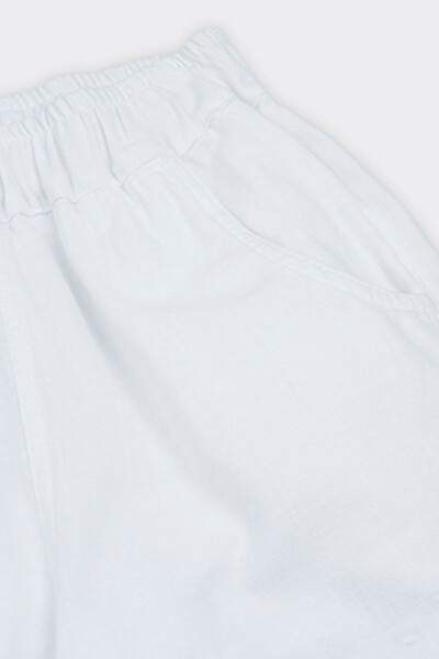 Girl's White Pants with Elastic Waist - 009 - 3