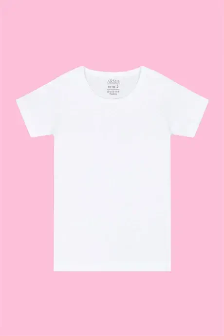 Girls' White T-shirt Short Sleeve Cotton - BÜYÜKBEDENIZ
